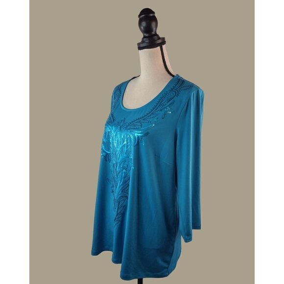 Bob Mackie Wearable Art Blue Sequin Blouse Size Large NWOT - Picture 3 of 8